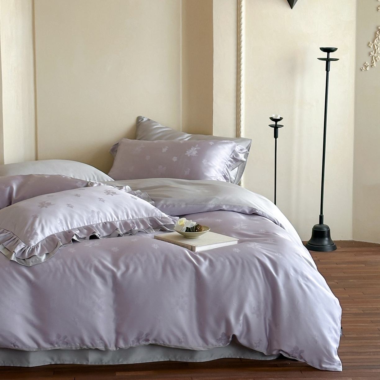 91家纺网 家纺一手货源 找家纺 玉宇阁家居 2026新款60S进口兰精天丝提花四件套-莫莫咖momocha 莫莫咖momocha-冷雾紫