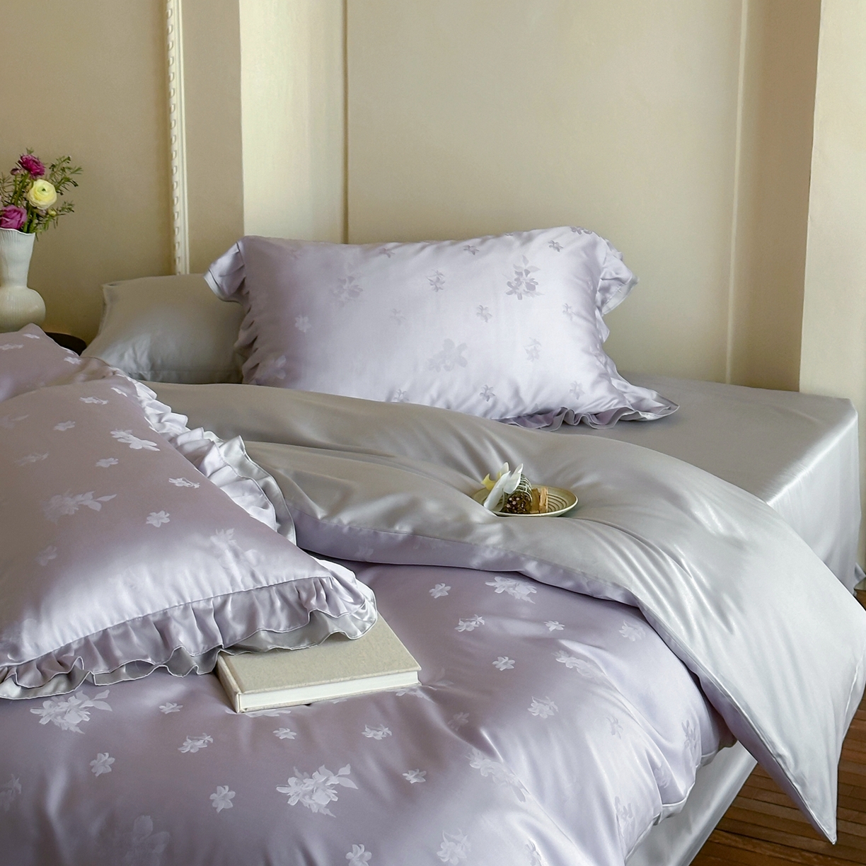 91家纺网 家纺一手货源 找家纺 玉宇阁家居 2026新款60S进口兰精天丝提花四件套-莫莫咖momocha 莫莫咖momocha-冷雾紫