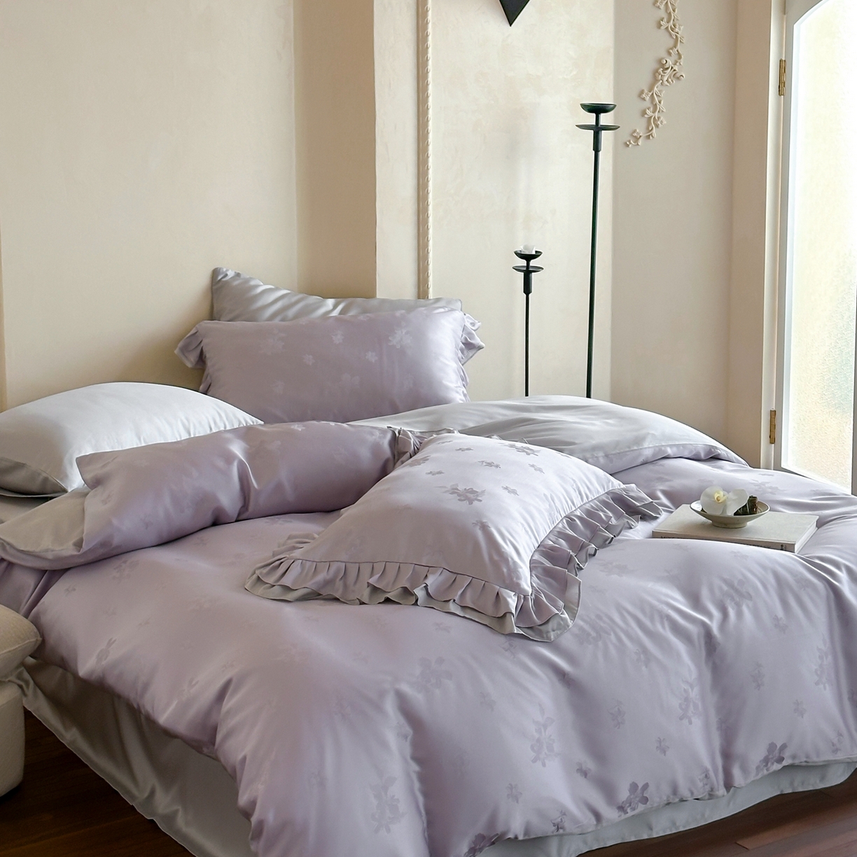 91家纺网 家纺一手货源 找家纺 玉宇阁家居 2026新款60S进口兰精天丝提花四件套-莫莫咖momocha 莫莫咖momocha-冷雾紫