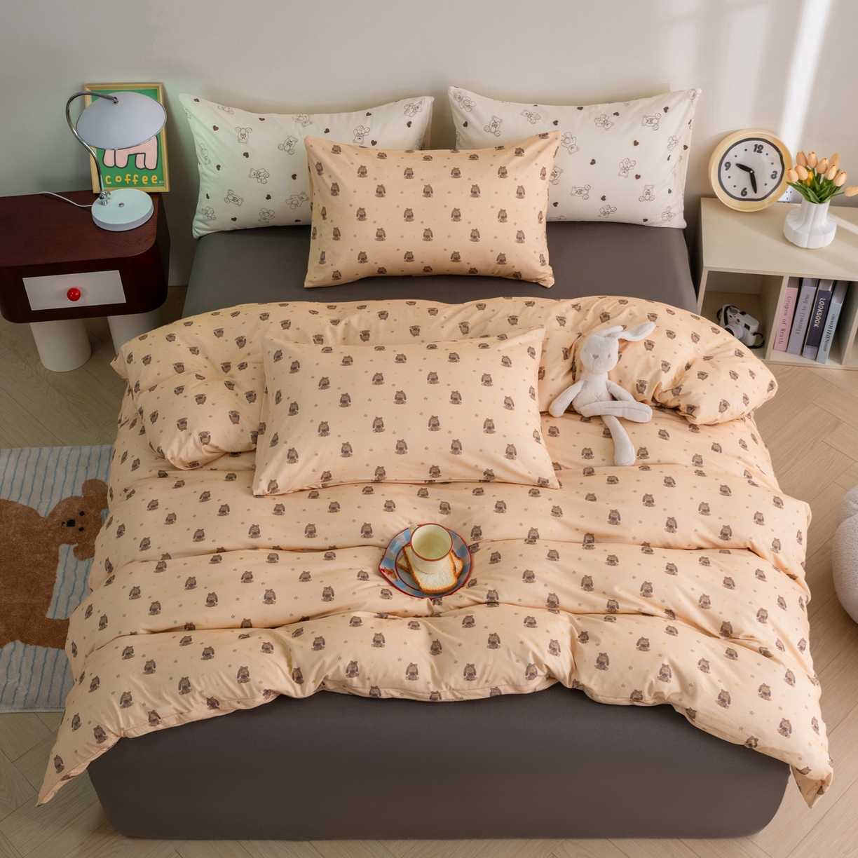 91家纺网 家纺一手货源 找家纺 梦可莱家居 2026新款全棉纯棉针织棉印花可爱卡通系列四件套 蝴蝶兔