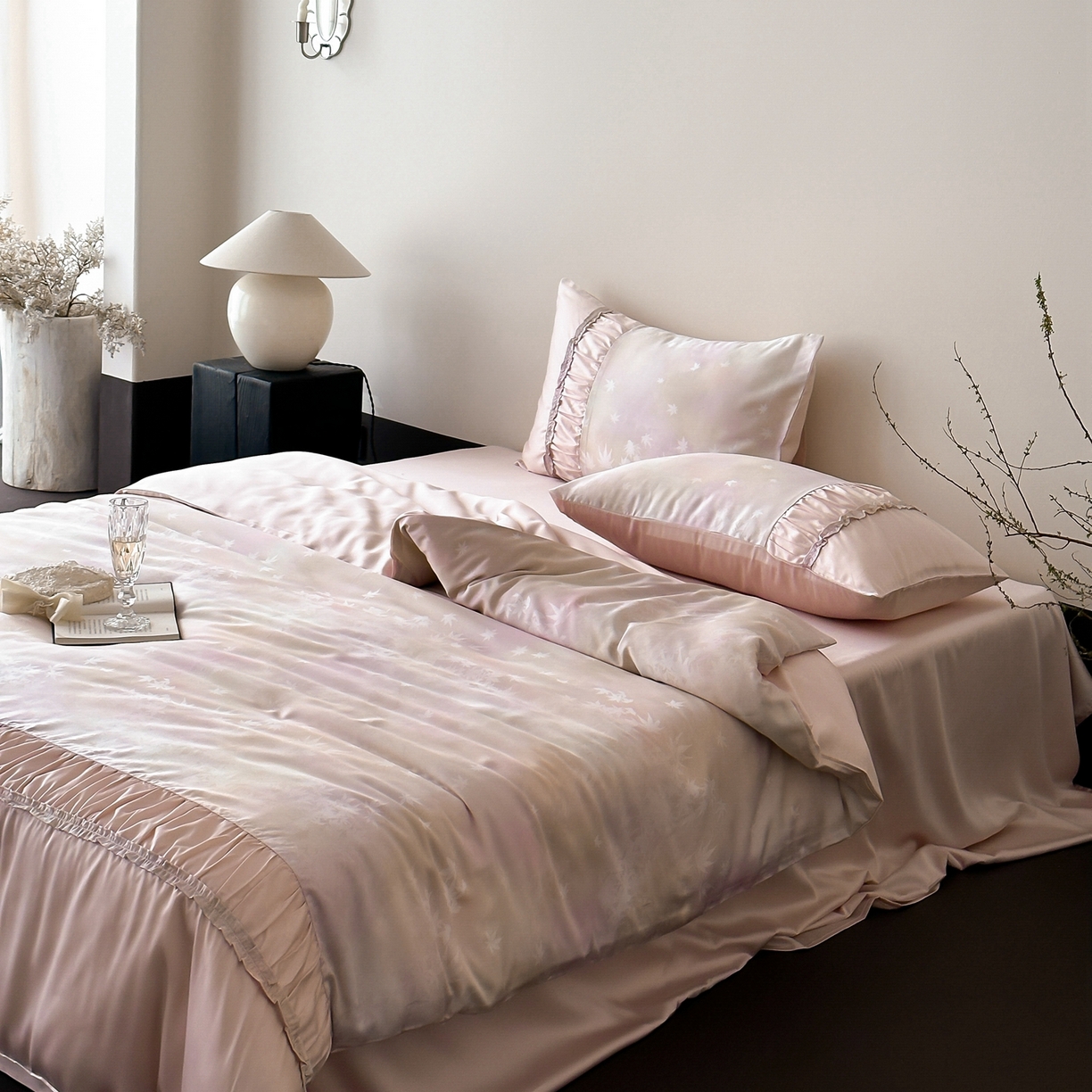 91家纺网 家纺一手货源 找家纺 （总）玉宇阁家居 2026新款兰精天丝印花四件套-薇之白