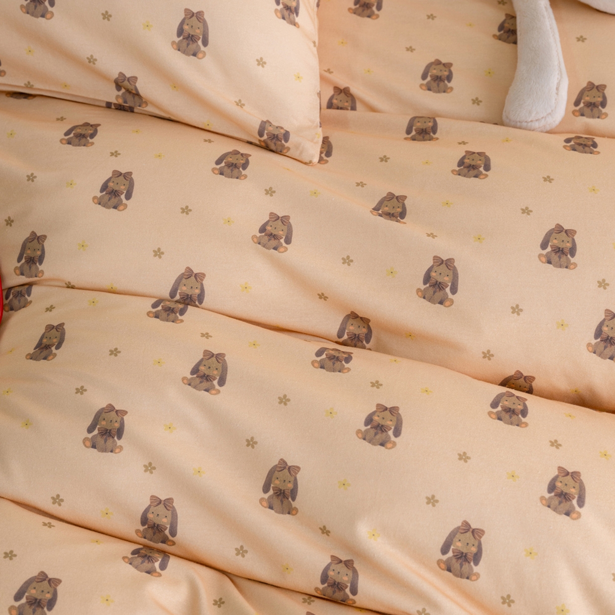 91家纺网 家纺一手货源 找家纺 梦可莱家居 2026新款全棉纯棉针织棉印花可爱卡通系列四件套 蝴蝶兔