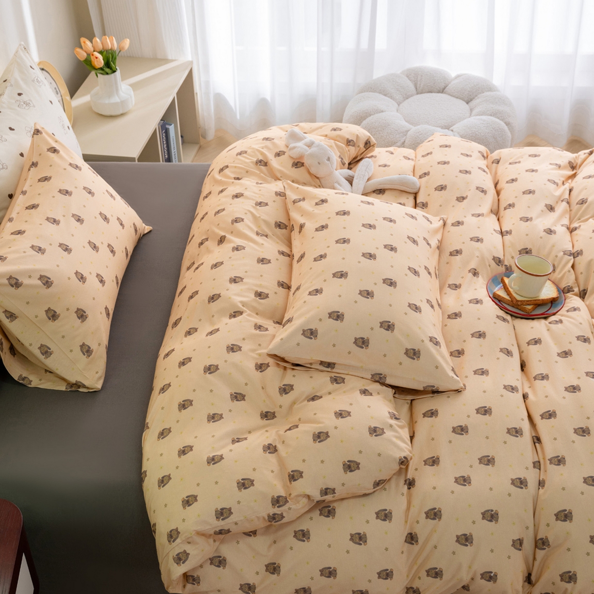 91家纺网 家纺一手货源 找家纺 梦可莱家居 2026新款全棉纯棉针织棉印花可爱卡通系列四件套 蝴蝶兔