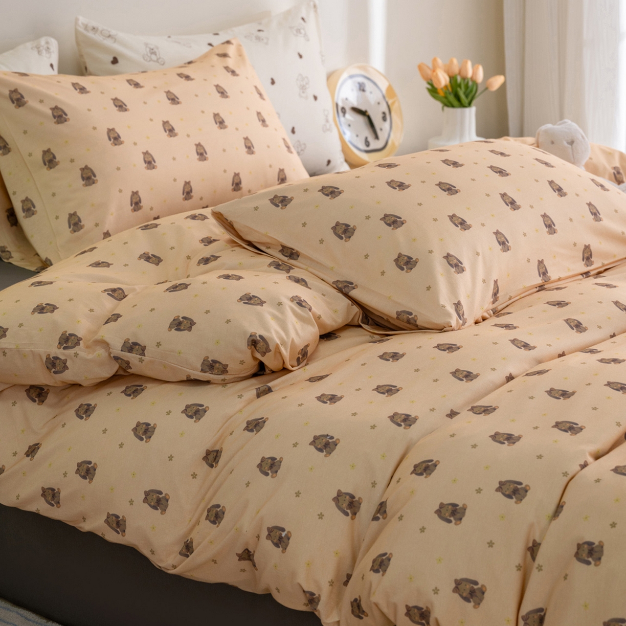 91家纺网 家纺一手货源 找家纺 梦可莱家居 2026新款全棉纯棉针织棉印花可爱卡通系列四件套 蝴蝶兔