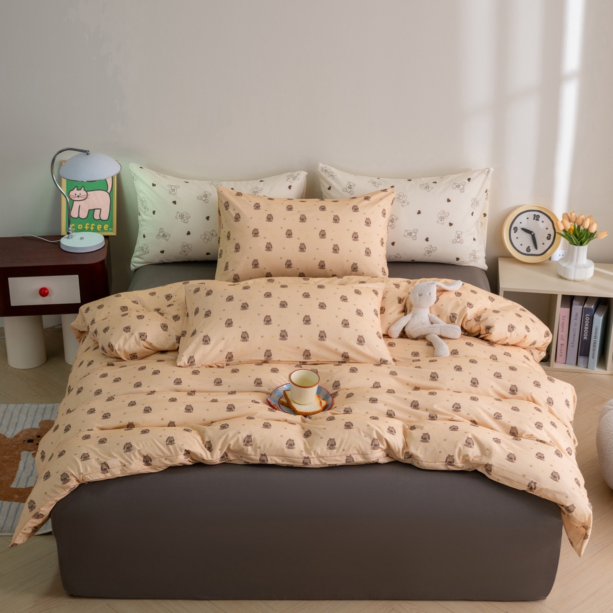 91家纺网 家纺一手货源 找家纺 梦可莱家居 2026新款全棉纯棉针织棉印花可爱卡通系列四件套 蝴蝶兔