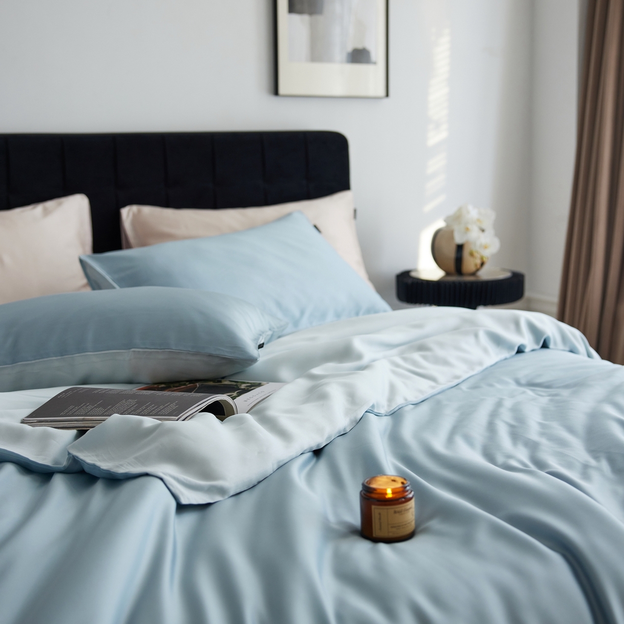 91家纺网 家纺一手货源 找家纺 玉宇阁家居 2026春夏60s兰精天丝拼色四件套 天空-欣蓝