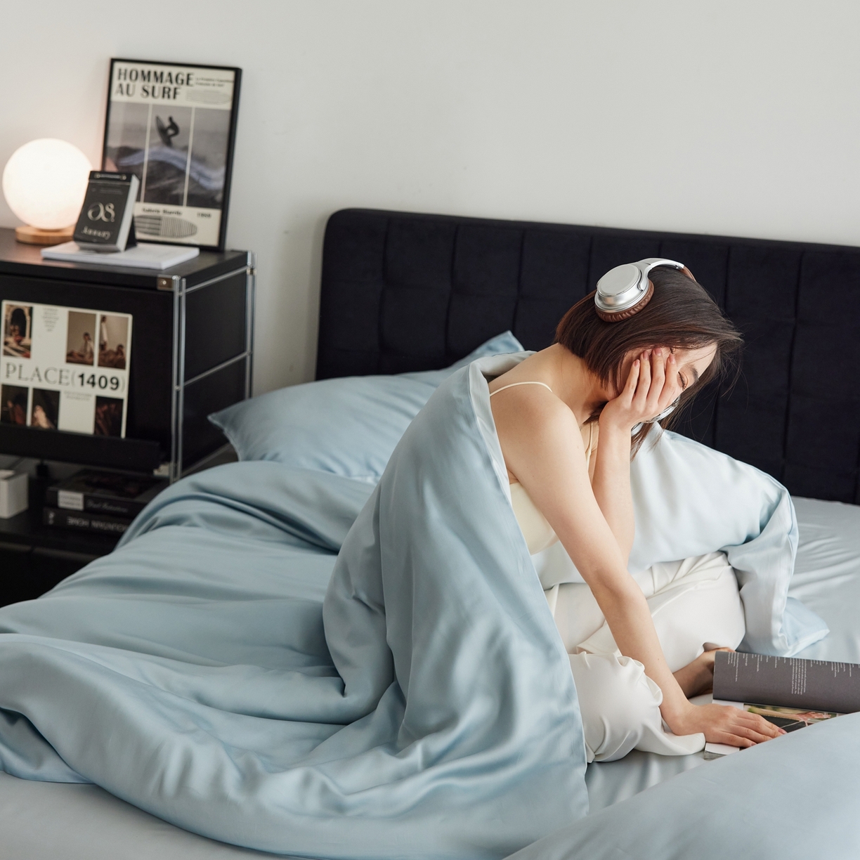 91家纺网 家纺一手货源 找家纺 玉宇阁家居 2026春夏60s兰精天丝拼色四件套 天空-欣蓝