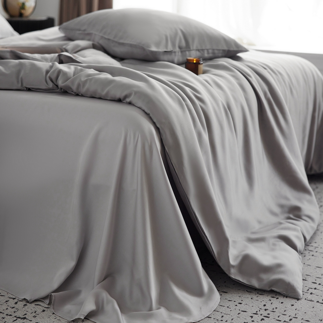 91家纺网 家纺一手货源 找家纺 玉宇阁家居 2026春夏60s兰精天丝拼色四件套 暮云-玄灰