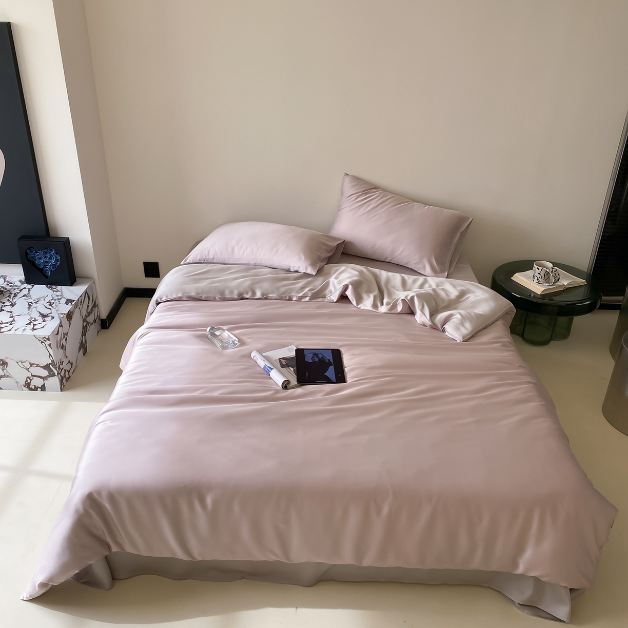 91家纺网 家纺一手货源 找家纺 玉宇阁家居 2026春夏60s兰精天丝拼色四件套 洋气裸粉