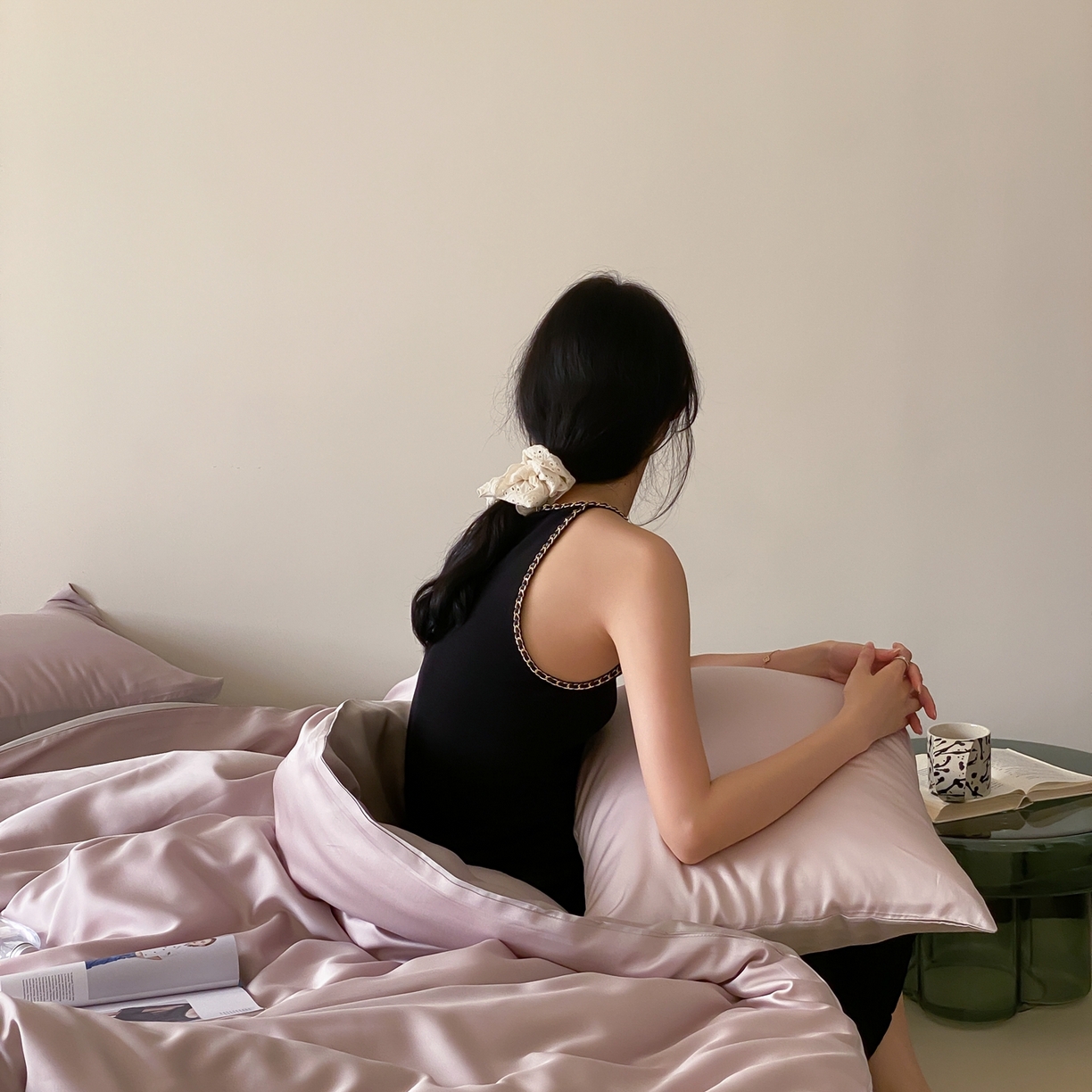 91家纺网 家纺一手货源 找家纺 玉宇阁家居 2026春夏60s兰精天丝拼色四件套 洋气裸粉