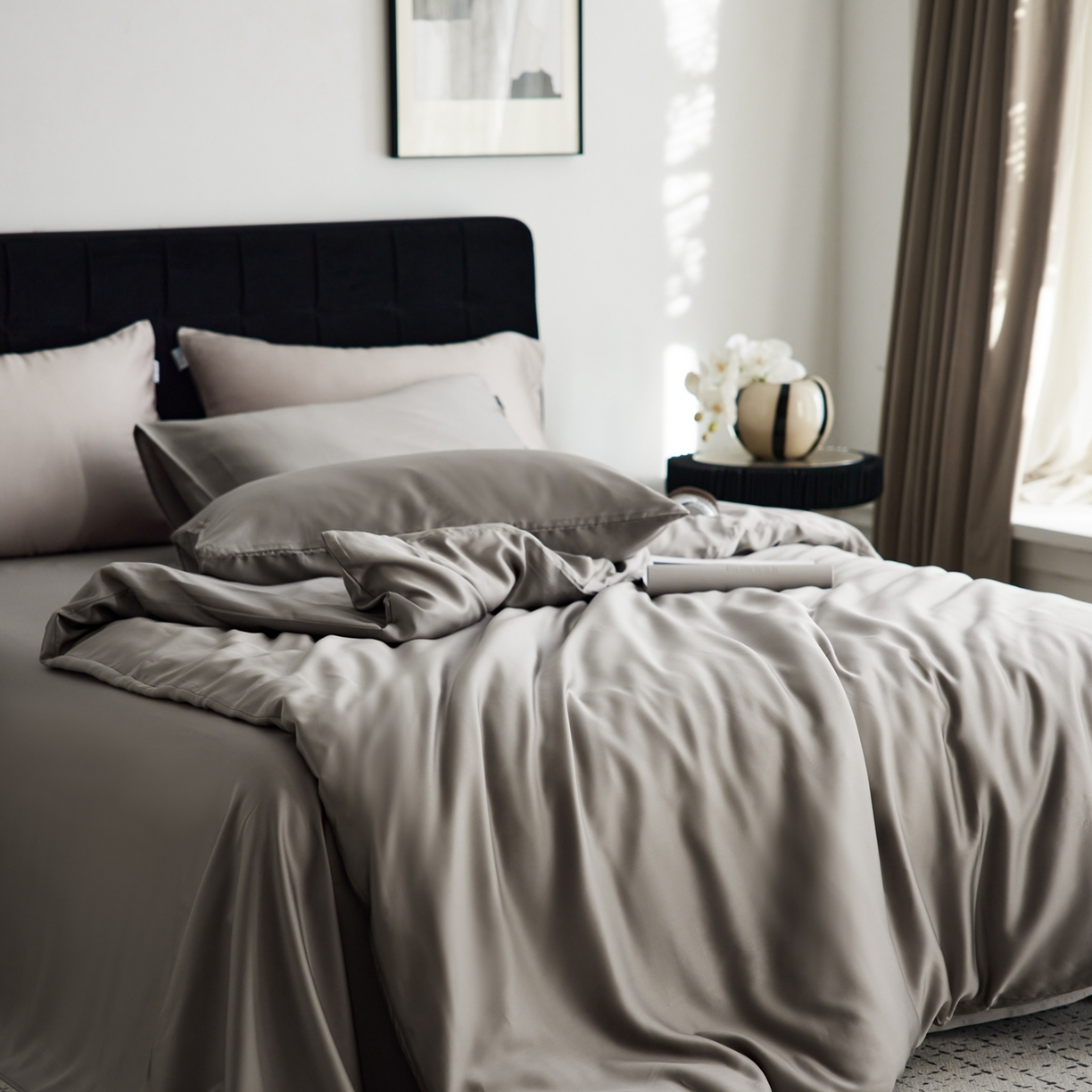 91家纺网 家纺一手货源 找家纺 玉宇阁家居 2026春夏60s兰精天丝拼色四件套 岩石灰