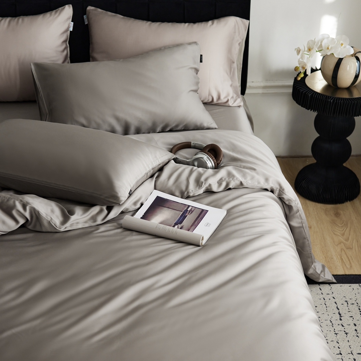 91家纺网 家纺一手货源 找家纺 玉宇阁家居 2026春夏60s兰精天丝拼色四件套 岩石灰