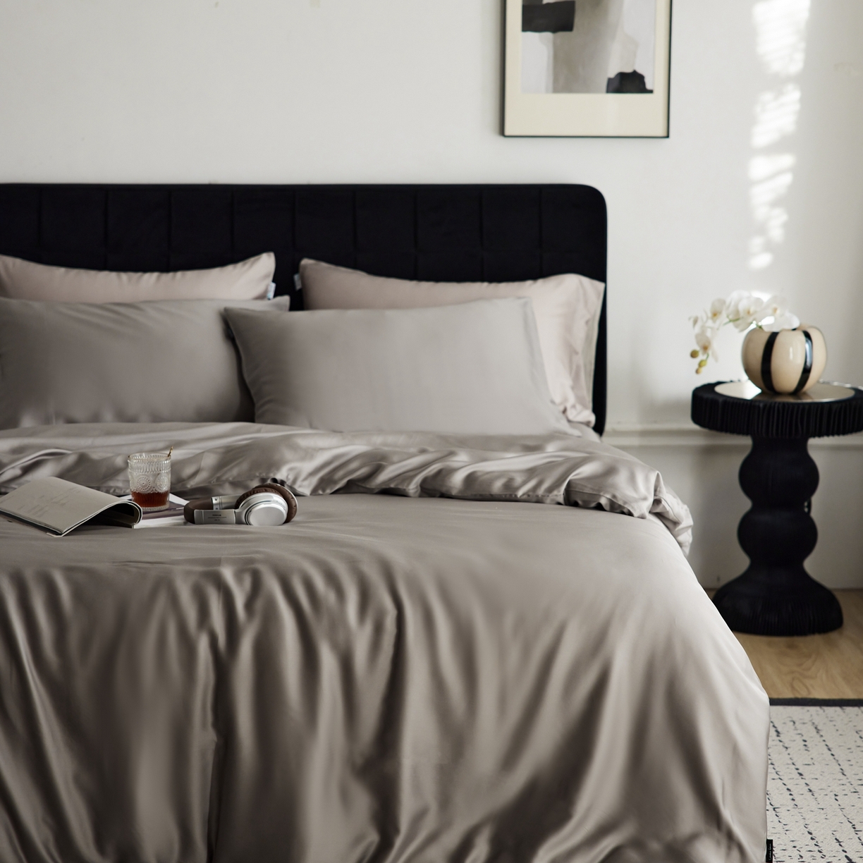 91家纺网 家纺一手货源 找家纺 玉宇阁家居 2026春夏60s兰精天丝拼色四件套 岩石灰