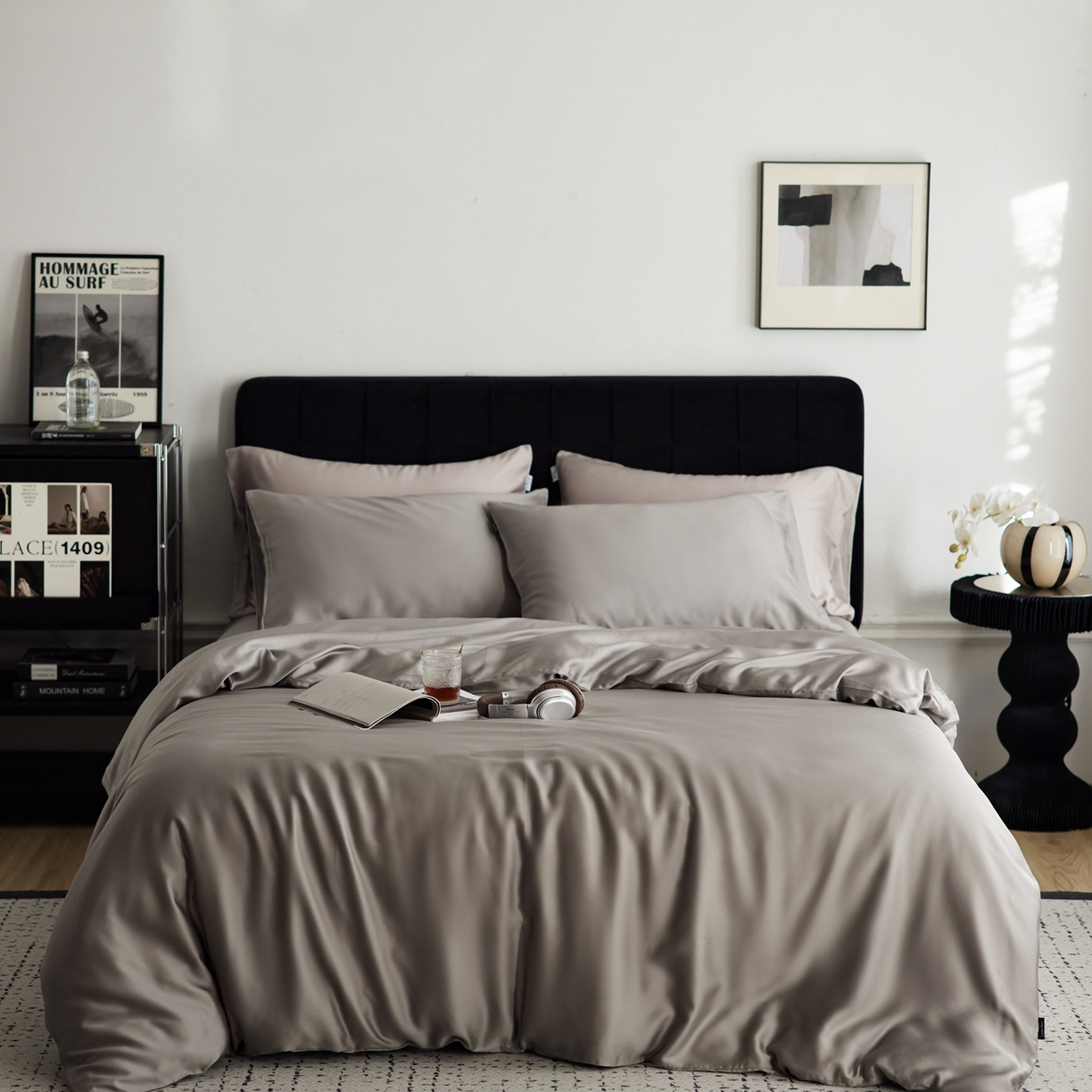 91家纺网 家纺一手货源 找家纺 玉宇阁家居 2026春夏60s兰精天丝拼色四件套 岩石灰