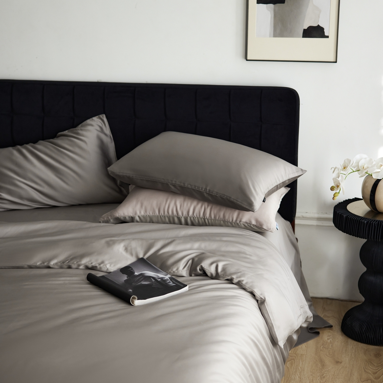 91家纺网 家纺一手货源 找家纺 玉宇阁家居 2026春夏60s兰精天丝拼色四件套 岩石灰