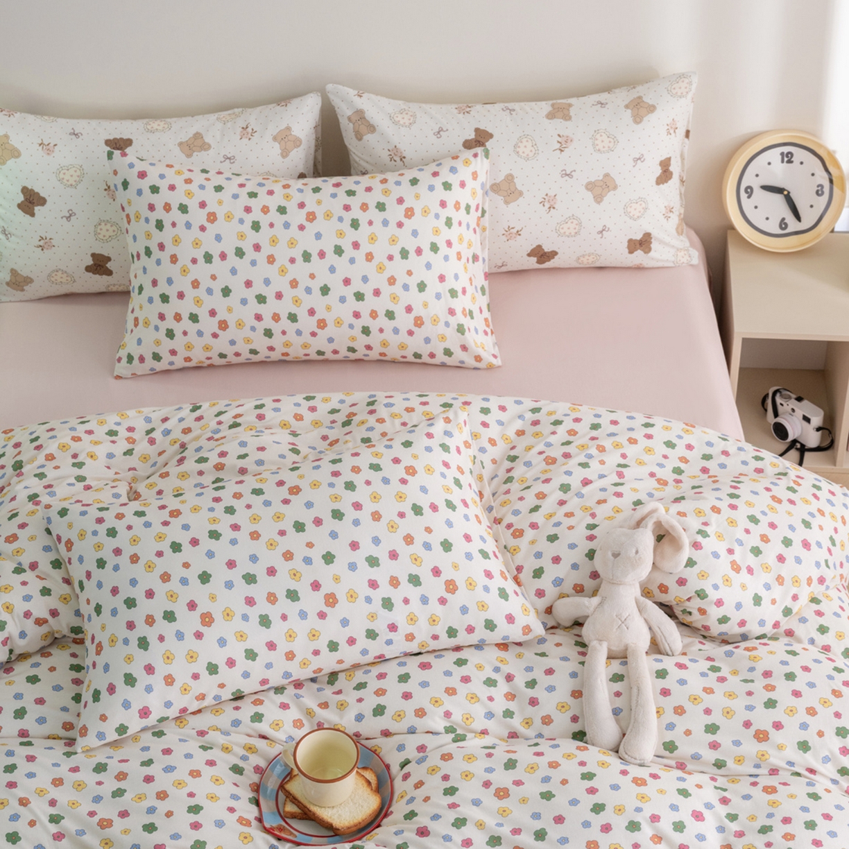 梦可莱家居 2026新款全棉纯棉针织棉印花可爱卡通系列四件套 七彩花