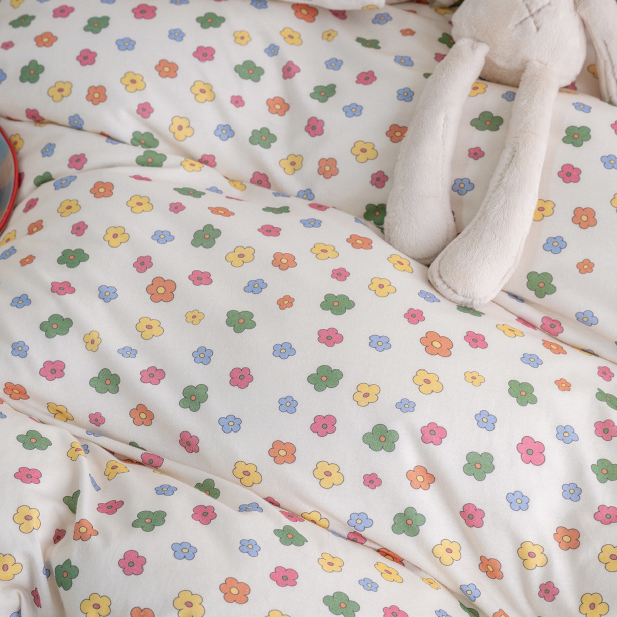 91家纺网 家纺一手货源 找家纺 梦可莱家居 2026新款全棉纯棉针织棉印花可爱卡通系列四件套 七彩花