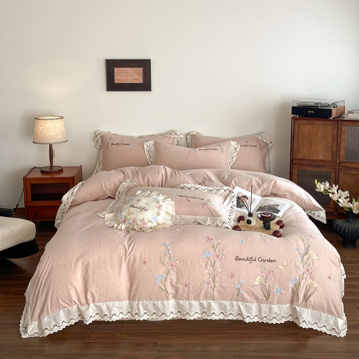 91家纺网 家纺一手货源 找家纺 （总）如一 2026新款棉麻绣花花边款全棉亚麻四件套