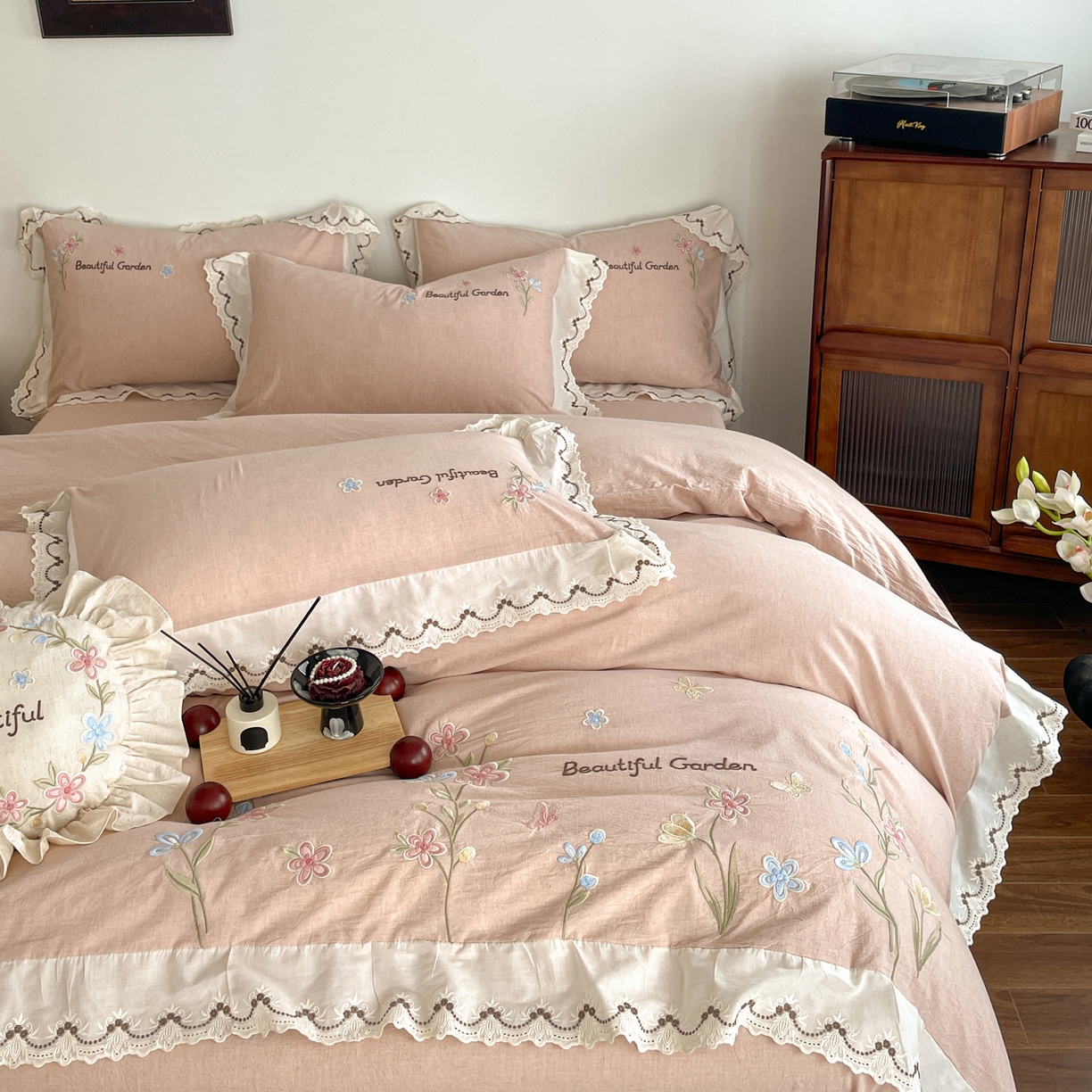 91家纺网 家纺一手货源 找家纺 （总）如一 2026新款棉麻绣花花边款全棉亚麻四件套