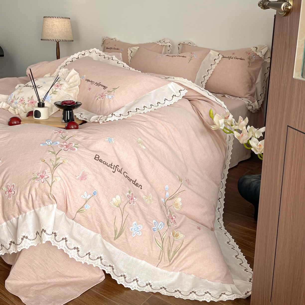 91家纺网 家纺一手货源 找家纺 （总）如一 2026新款棉麻绣花花边款全棉亚麻四件套