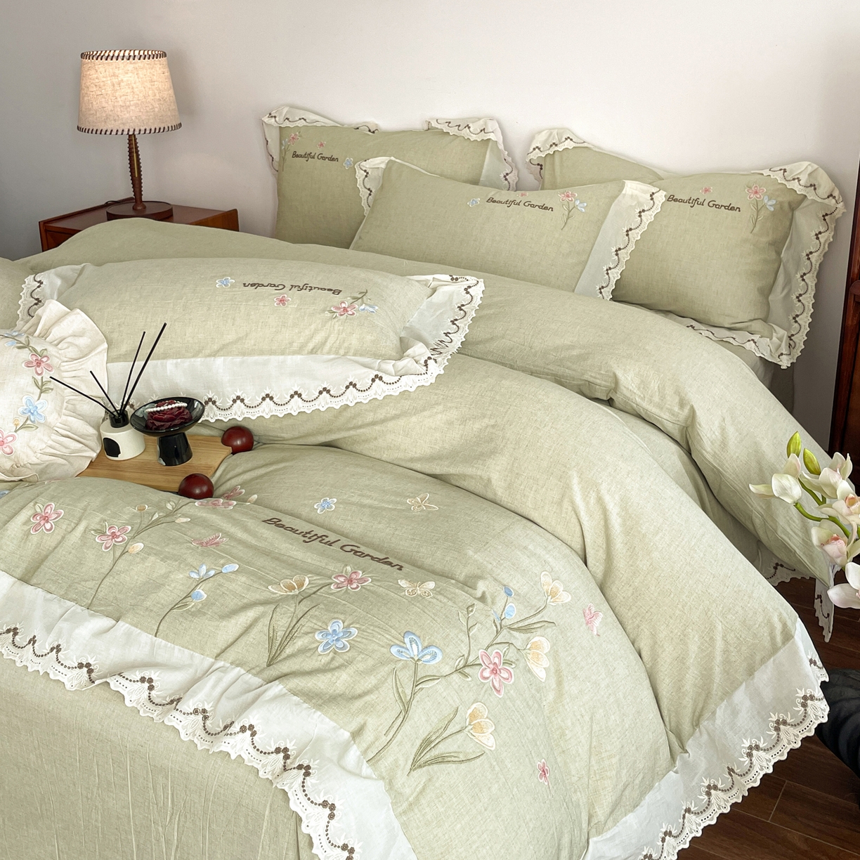 91家纺网 家纺一手货源 找家纺 （总）如一 2026新款棉麻绣花花边款全棉亚麻四件套