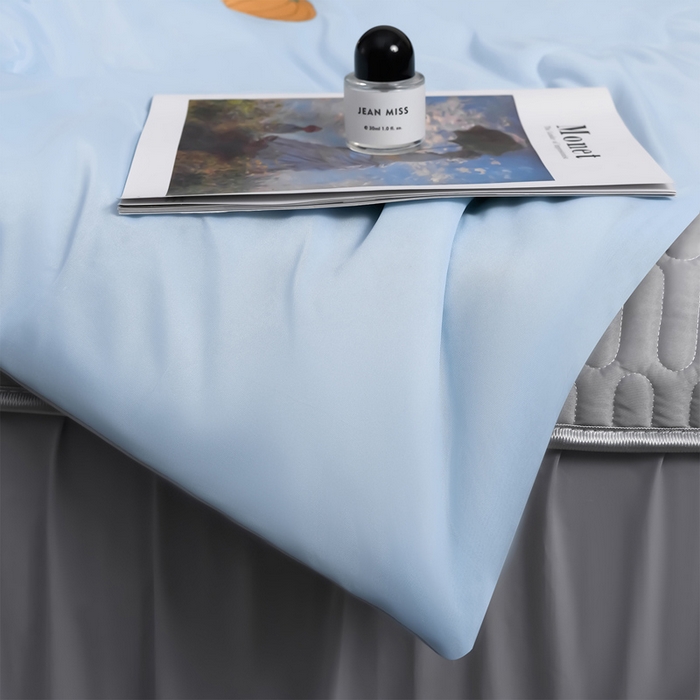 91家纺网 家纺一手货源 找家纺 妮恒美家纺 2026春夏新款凉感丝床盖夏被夏凉被空调被四件套 小南瓜-海蓝灰