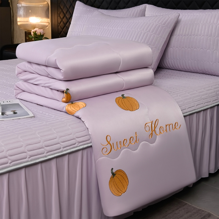 妮恒美家纺 2026春夏新款凉感丝床盖夏被夏凉被空调被四件套 小南瓜-浅紫