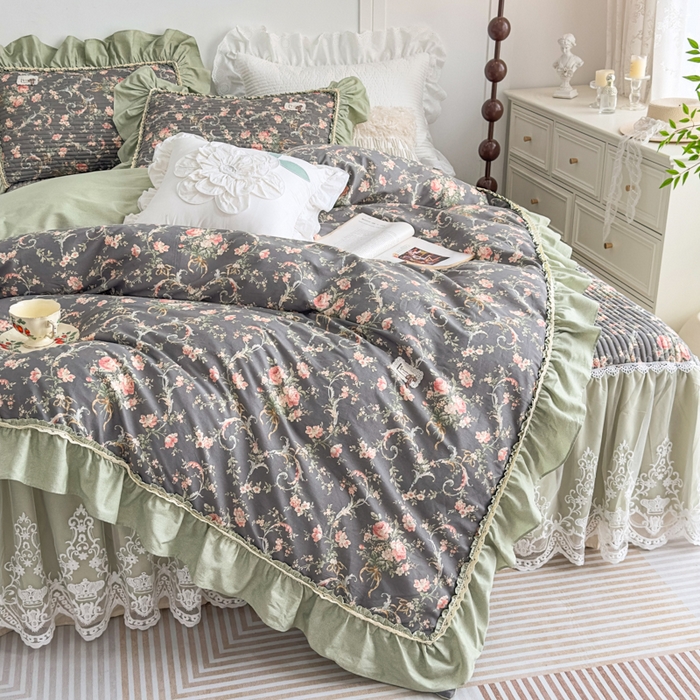 91家纺网 家纺一手货源 找家纺 （总）菊上家纺 2026新款法式田园风蕾丝床裙款四件套