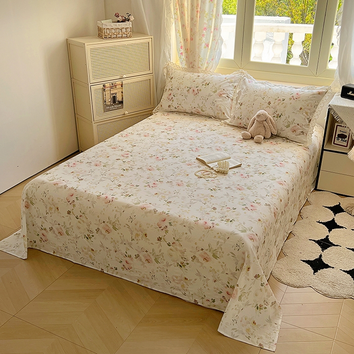 91家纺网 家纺一手货源 找家纺 （总）爱彼家纺 2026春夏新款云感水洗棉床单清新碎花床单三件套