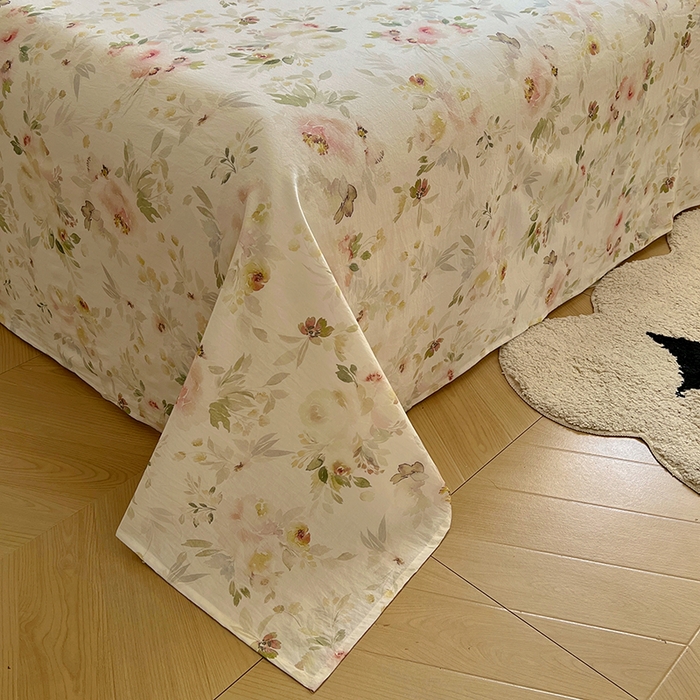 91家纺网 家纺一手货源 找家纺 （总）爱彼家纺 2026春夏新款云感水洗棉床单清新碎花床单三件套