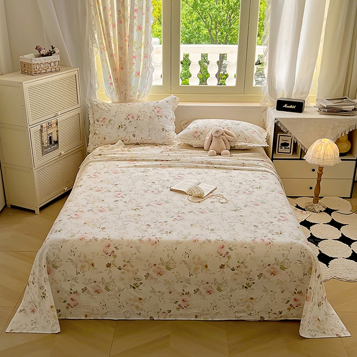 91家纺网 家纺一手货源 找家纺 （总）爱彼家纺 2026春夏新款云感水洗棉床单清新碎花床单三件套