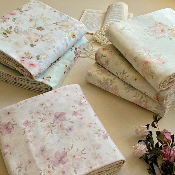 91家纺网 家纺一手货源 找家纺 （总）爱彼家纺 2026春夏新款云感水洗棉床单清新碎花床单三件套