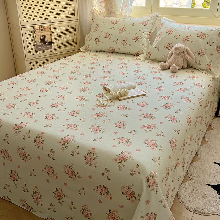 91家纺网 家纺一手货源 找家纺 爱彼家纺 2026春夏新款云感水洗棉床单清新碎花床单三件套 云感-春风里