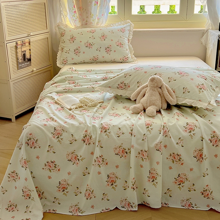 91家纺网 家纺一手货源 找家纺 爱彼家纺 2026春夏新款云感水洗棉床单清新碎花床单三件套 云感-春风里