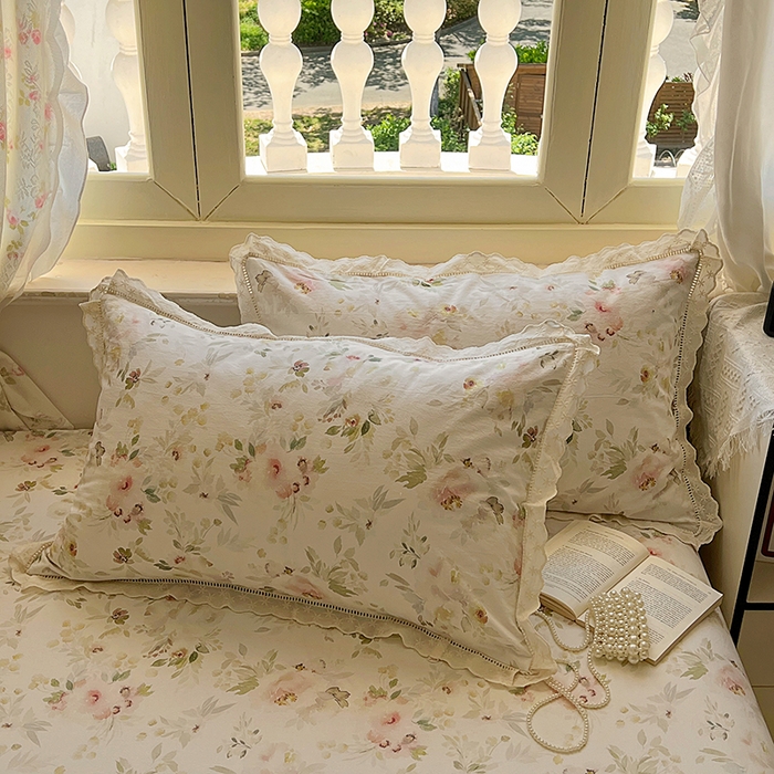 91家纺网 家纺一手货源 找家纺 爱彼家纺 2026春夏新款云感水洗棉床单清新碎花床单三件套 云感-春花秋月