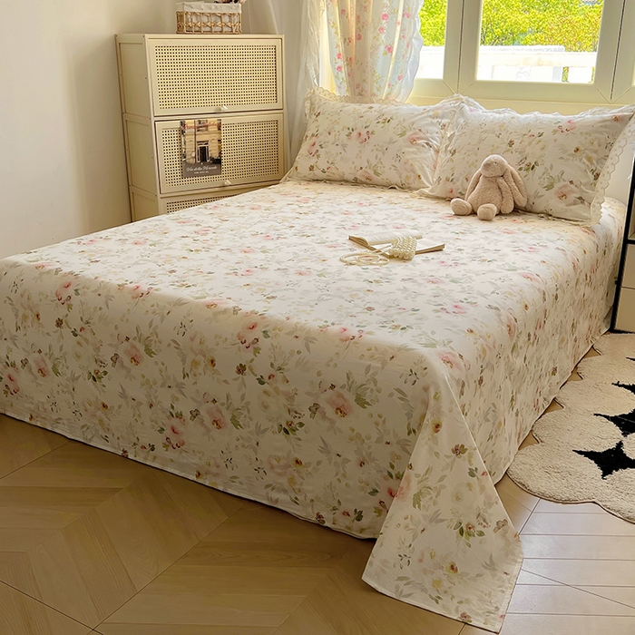 91家纺网 家纺一手货源 找家纺 爱彼家纺 2026春夏新款云感水洗棉床单清新碎花床单三件套 云感-春花秋月