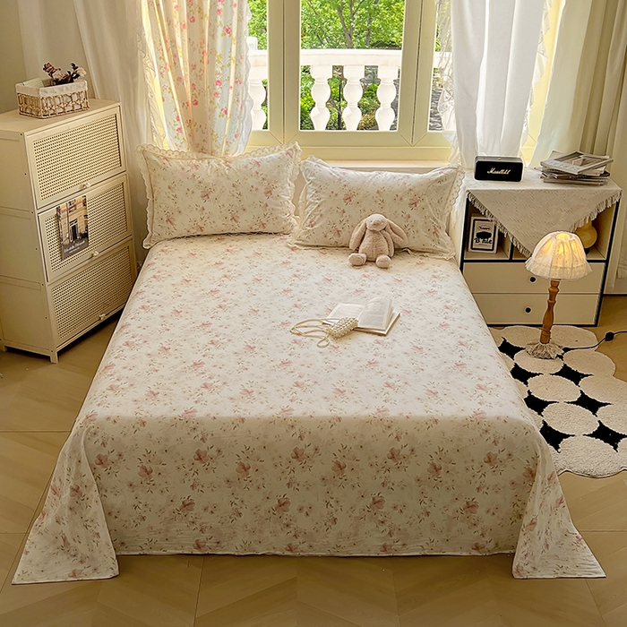 91家纺网 家纺一手货源 找家纺 爱彼家纺 2026春夏新款云感水洗棉床单清新碎花床单三件套 云感-春意