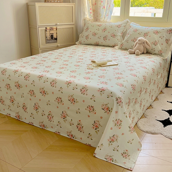 91家纺网 家纺一手货源 找家纺 爱彼家纺 2026春夏新款云感水洗棉床单清新碎花床单三件套 云感-春风里