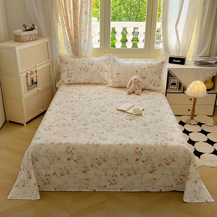 91家纺网 家纺一手货源 找家纺 爱彼家纺 2026春夏新款云感水洗棉床单清新碎花床单三件套 云感-春花秋月