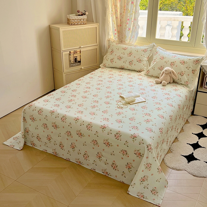 91家纺网 家纺一手货源 找家纺 爱彼家纺 2026春夏新款云感水洗棉床单清新碎花床单三件套 云感-春风里