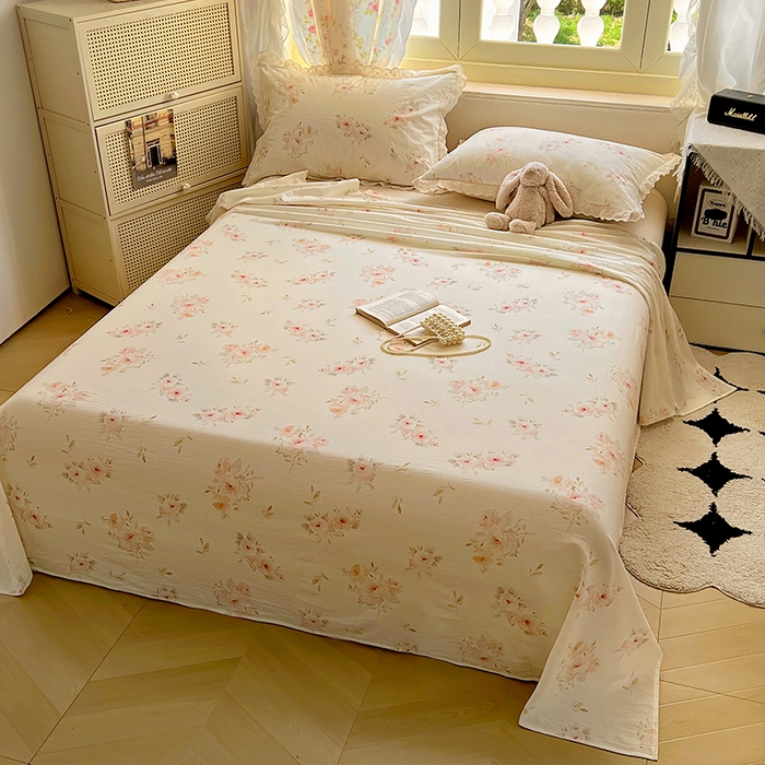 91家纺网 家纺一手货源 找家纺 爱彼家纺 2026春夏新款云感水洗棉床单清新碎花床单三件套 云感-夏日风情