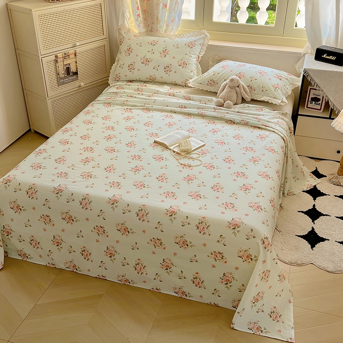 91家纺网 家纺一手货源 找家纺 爱彼家纺 2026春夏新款云感水洗棉床单清新碎花床单三件套 云感-春风里