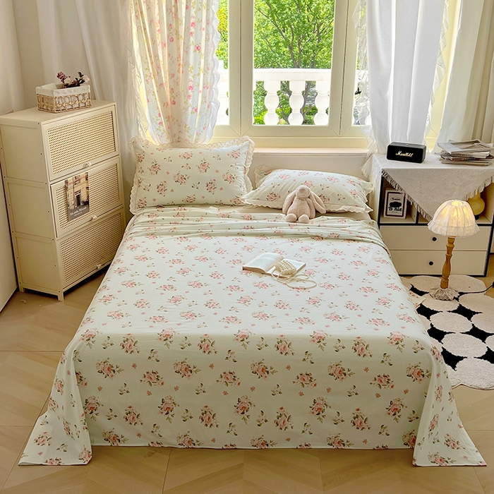 91家纺网 家纺一手货源 找家纺 爱彼家纺 2026春夏新款云感水洗棉床单清新碎花床单三件套 云感-春风里