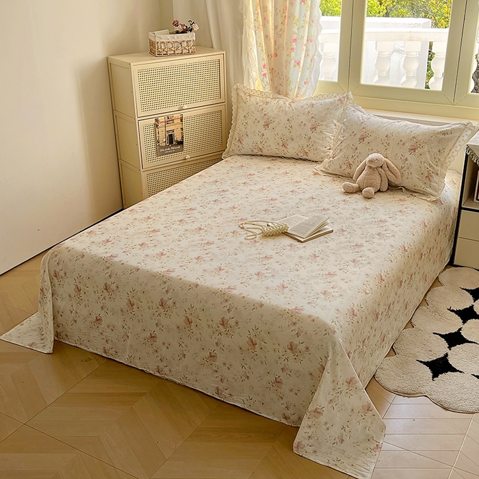 91家纺网 家纺一手货源 找家纺 爱彼家纺 2026春夏新款云感水洗棉床单清新碎花床单三件套 云感-春意