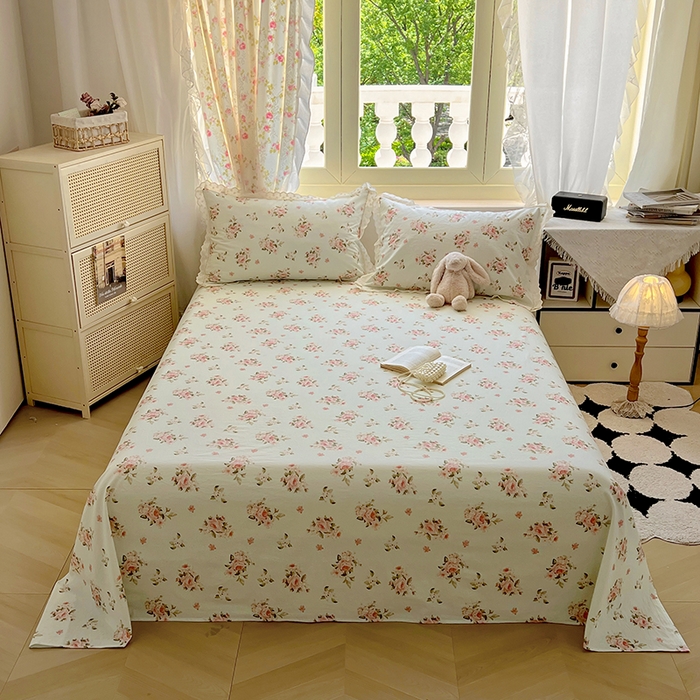 91家纺网 家纺一手货源 找家纺 爱彼家纺 2026春夏新款云感水洗棉床单清新碎花床单三件套 云感-春风里