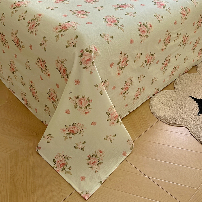 91家纺网 家纺一手货源 找家纺 爱彼家纺 2026春夏新款云感水洗棉床单清新碎花床单三件套 云感-春风里