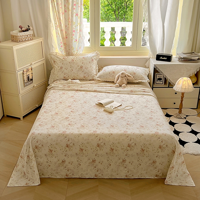 91家纺网 家纺一手货源 找家纺 爱彼家纺 2026春夏新款云感水洗棉床单清新碎花床单三件套 云感-春意