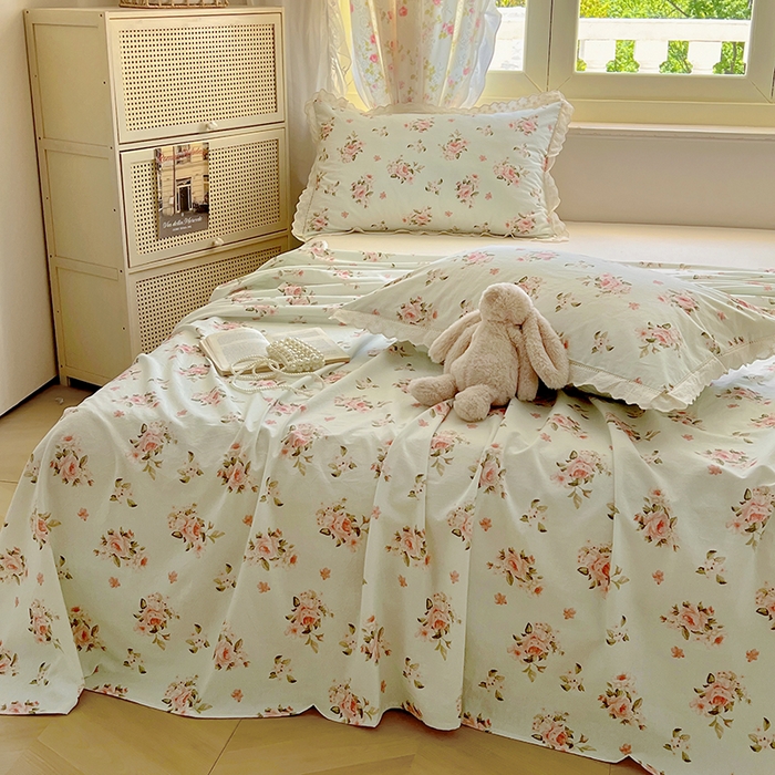 91家纺网 家纺一手货源 找家纺 爱彼家纺 2026春夏新款云感水洗棉床单清新碎花床单三件套 云感-春风里