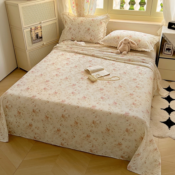 91家纺网 家纺一手货源 找家纺 爱彼家纺 2026春夏新款云感水洗棉床单清新碎花床单三件套 云感-春意