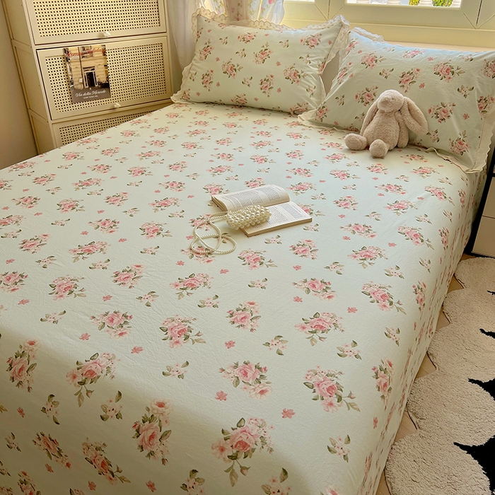 91家纺网 家纺一手货源 找家纺 爱彼家纺 2026春夏新款云感水洗棉床单清新碎花床单三件套 云感-春风里